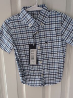 Vineyard Vines Light Blue, Navy & White Plaid Button-Down Shirt